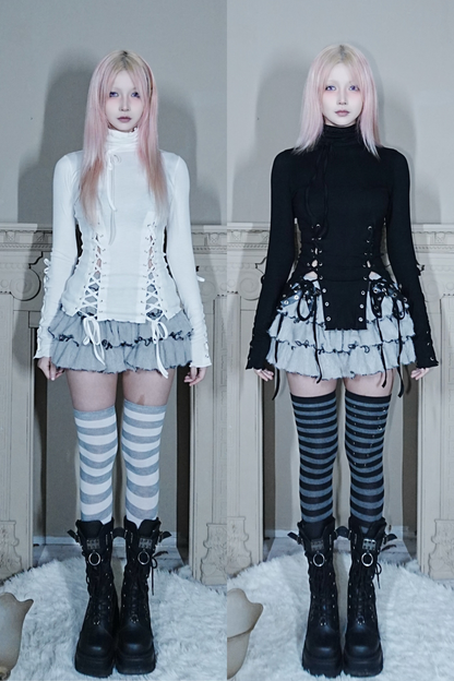 パンチングストラップスリットトップス