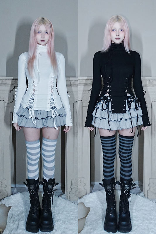 パンチングストラップスリットトップス