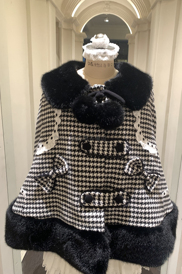 Staggered plaid cape coat