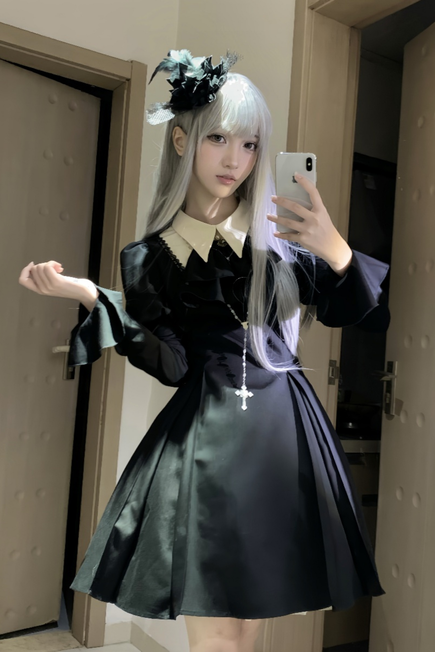Gothic Lolita Fishbone Waist Slimming Dress + Shirt + Long Skirt