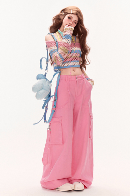 ピーチボーダーオフショルダーニット