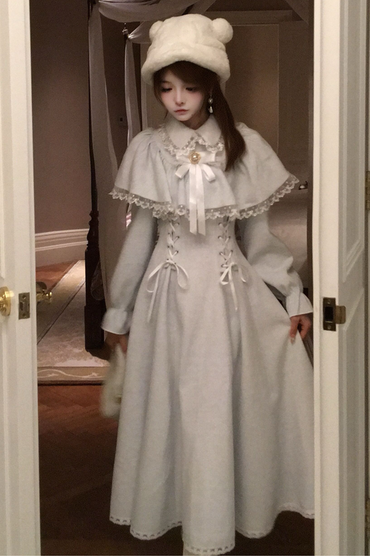 レースアップエレガントケープドレス