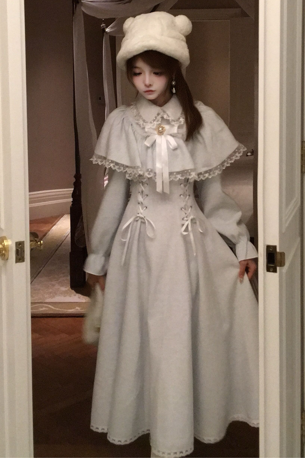 レースアップエレガントケープドレス