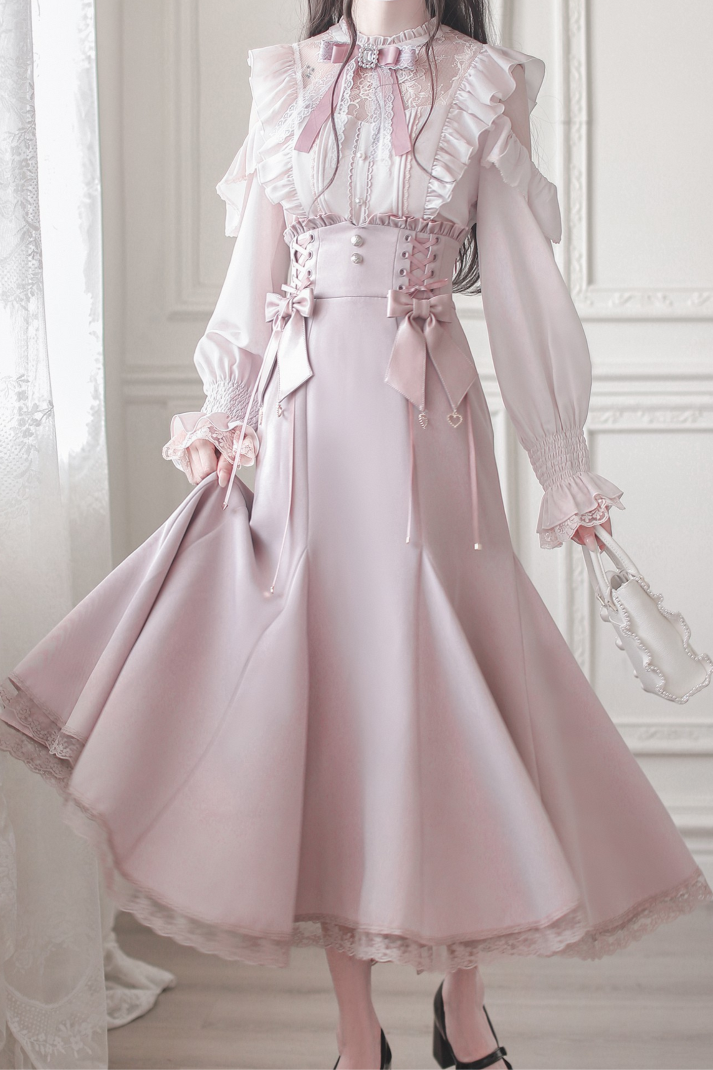 エレガントオフショルダーデザインシャツ+マーメイドスカート