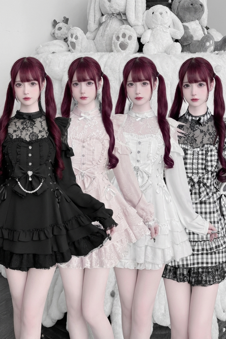 [Pre-order Deadline: April 22] Sweet and Gothic Floral Lace Ruffle Ribbon Dress Suit Full Set