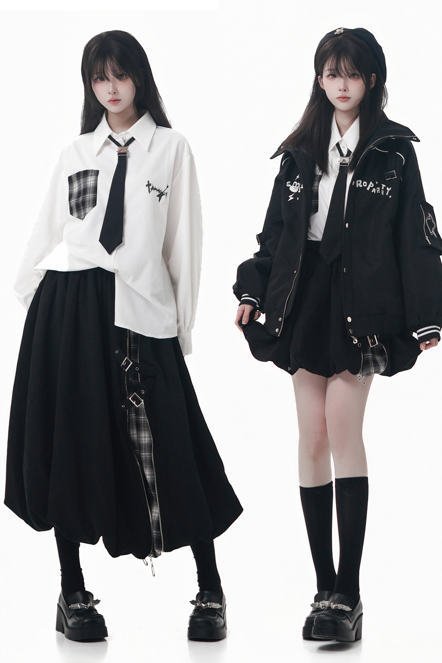 モードダークジャケット+シャツ+ロングスカート+ショートスカート