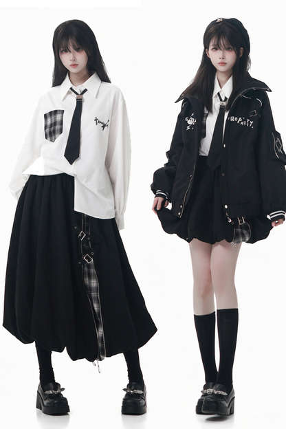 モードダークジャケット+シャツ+ロングスカート+ショートスカート