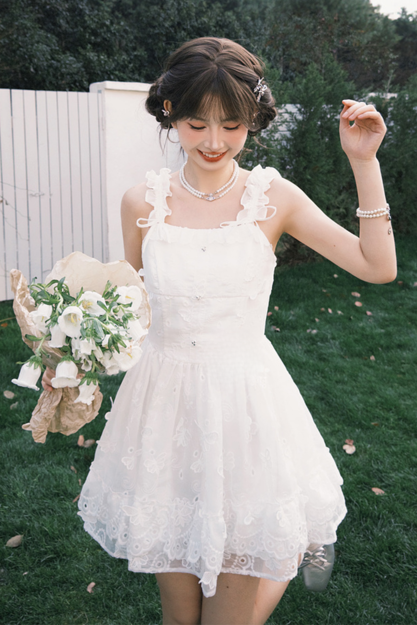 Sweet Style Pure White Girl Puffy Dress