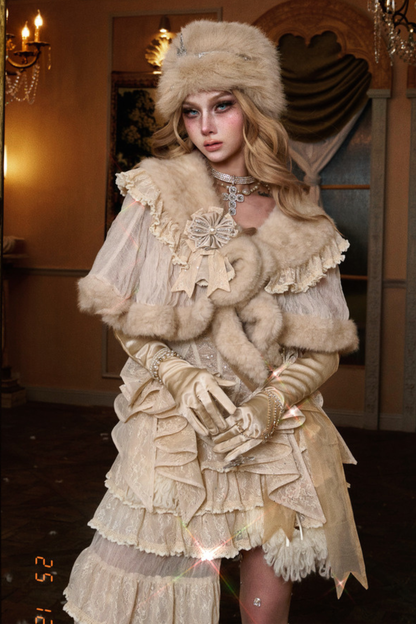 ナイトパーティーゴシックファーショール+ハット+ブローチ