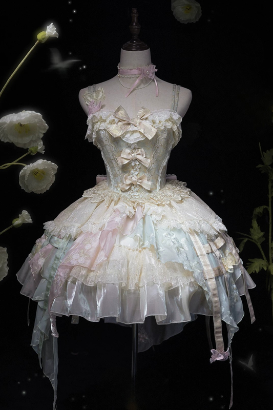 ゴージャスバタフライアシンメトリカルロリータドレス+アクセサリー