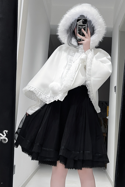 ファーフードマント+トップス+スカート