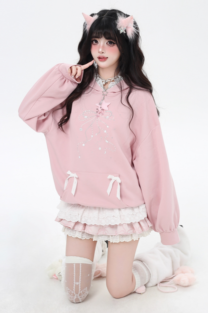 リボンデザインルーズフードスウェット