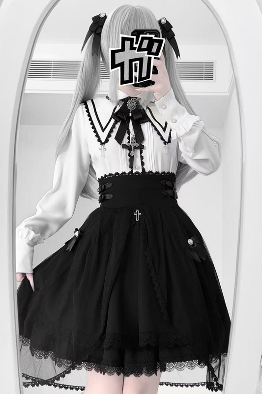 Dark French Lace Shirt + Skirt