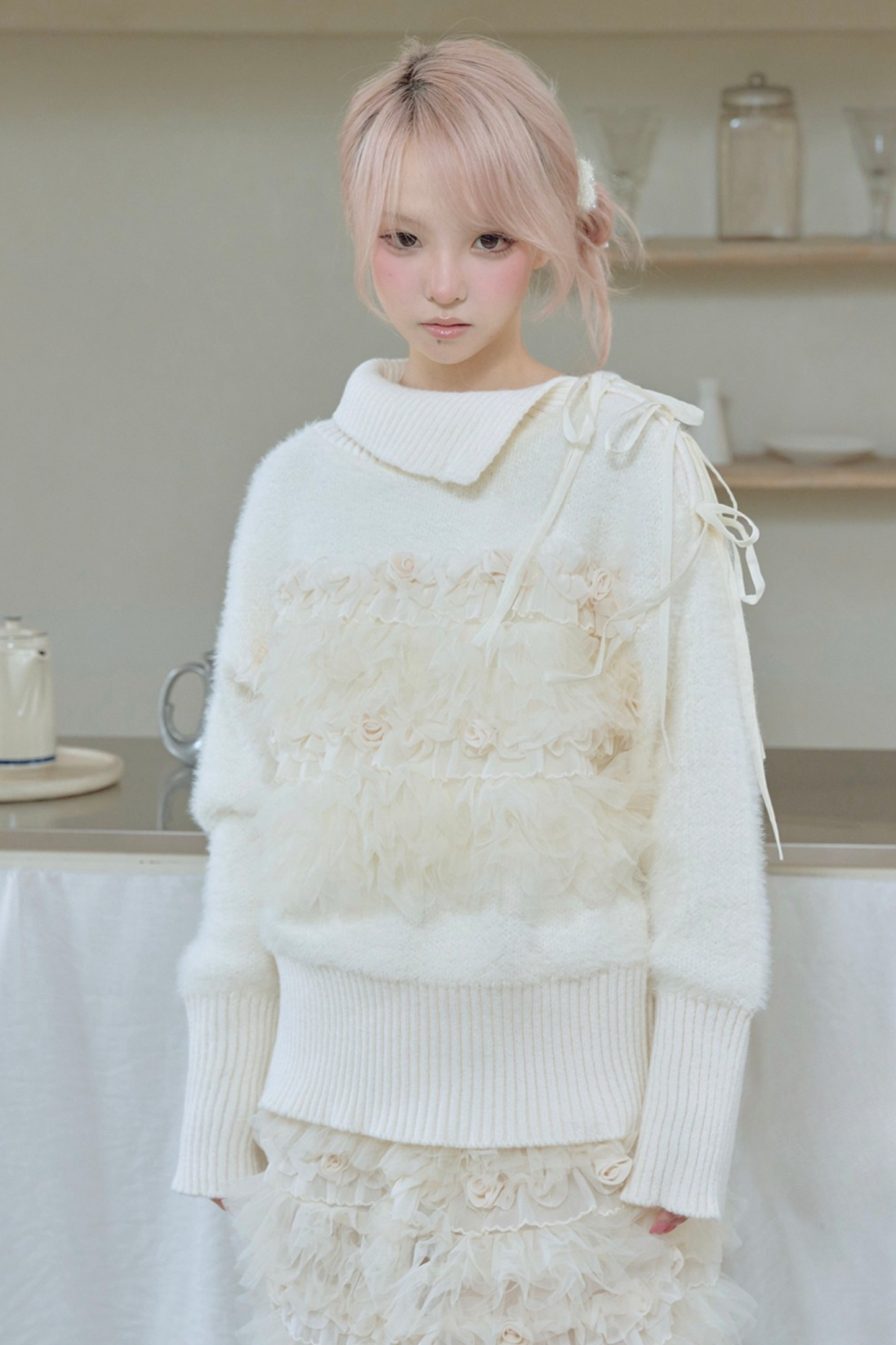 Rose Pleated Lace Sweater