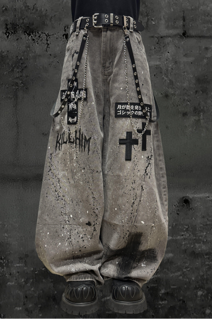 クロスモードワイドデニムパンツ+ベルト