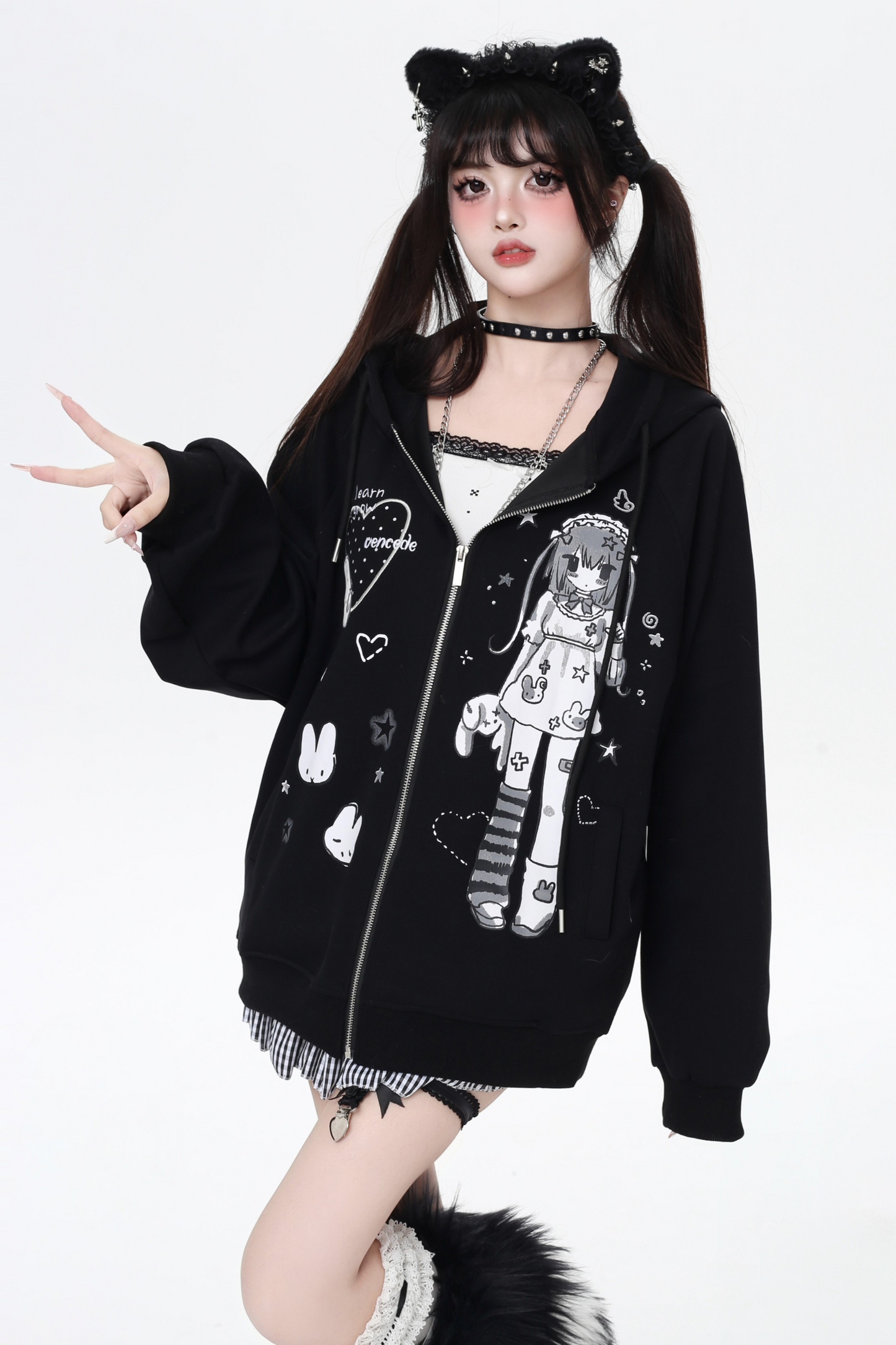 ガールイラストフードパーカー