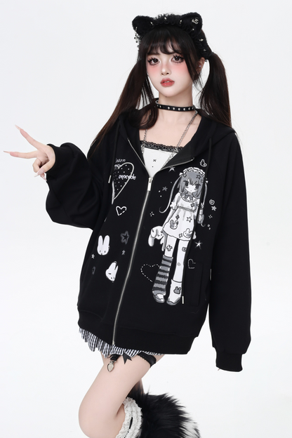 ガールイラストフードパーカー