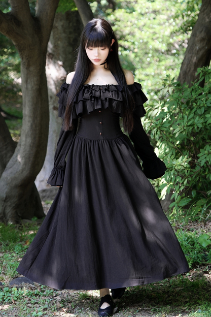 One Shoulder Mode Cape Lace Dress