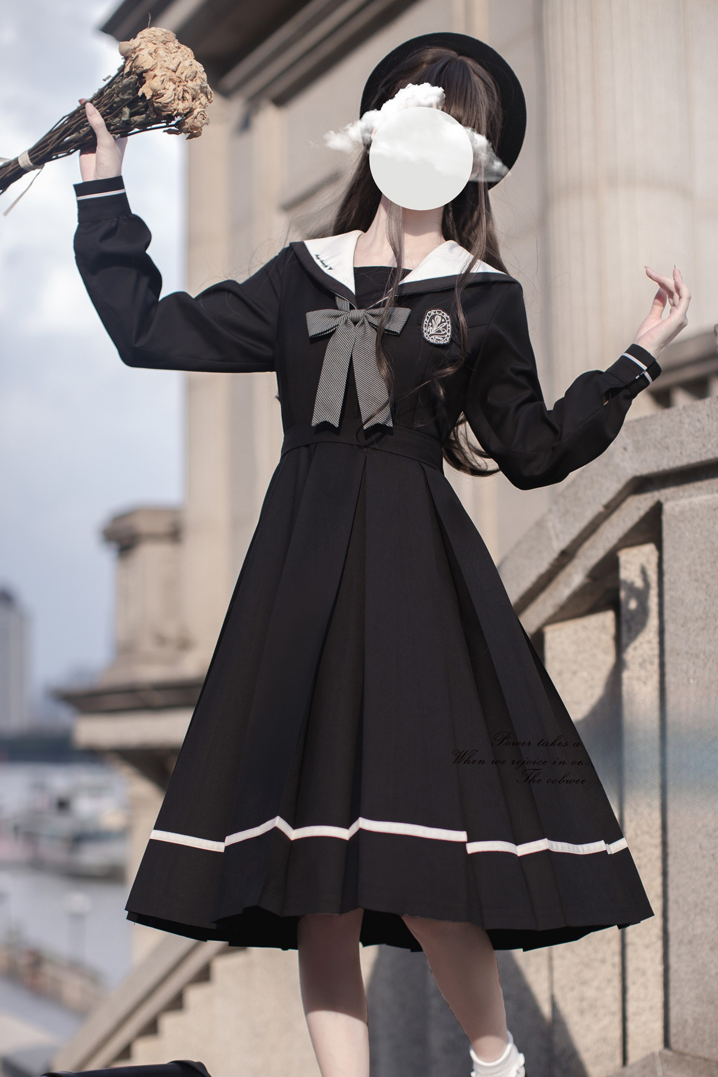 エレガントプレッピースタイルワンピース+リボン+ブローチ