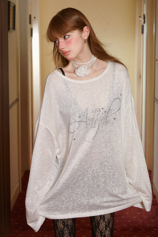 Rhinestone Sheer Long Top