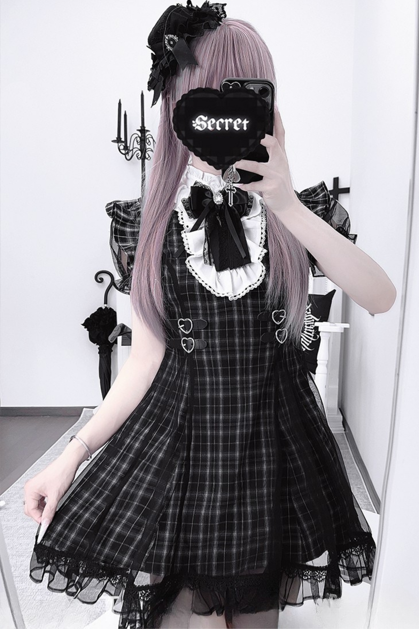 ダークサブカルチャーレースチェックドレス