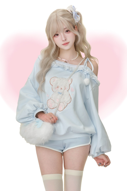 ワンショルダーアイスカラートップス+ショートパンツ