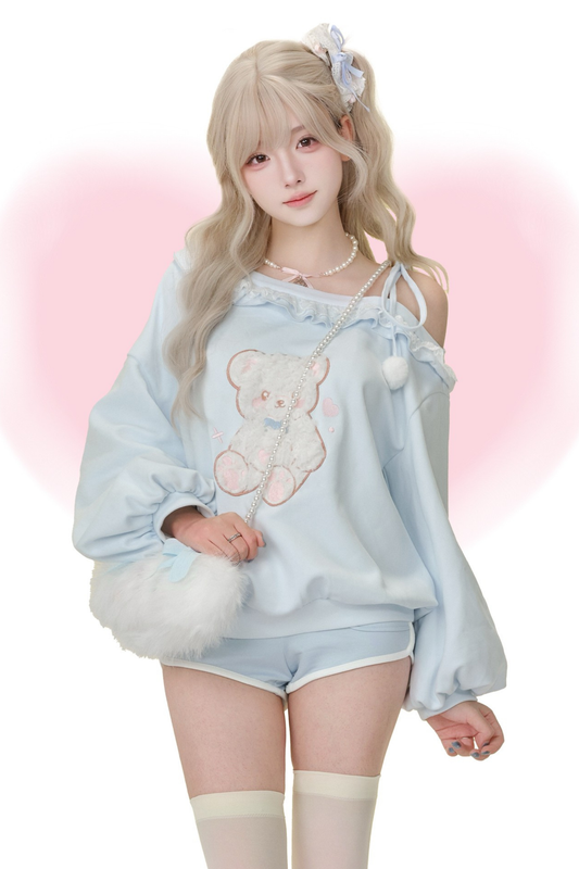 ワンショルダーアイスカラートップス+ショートパンツ