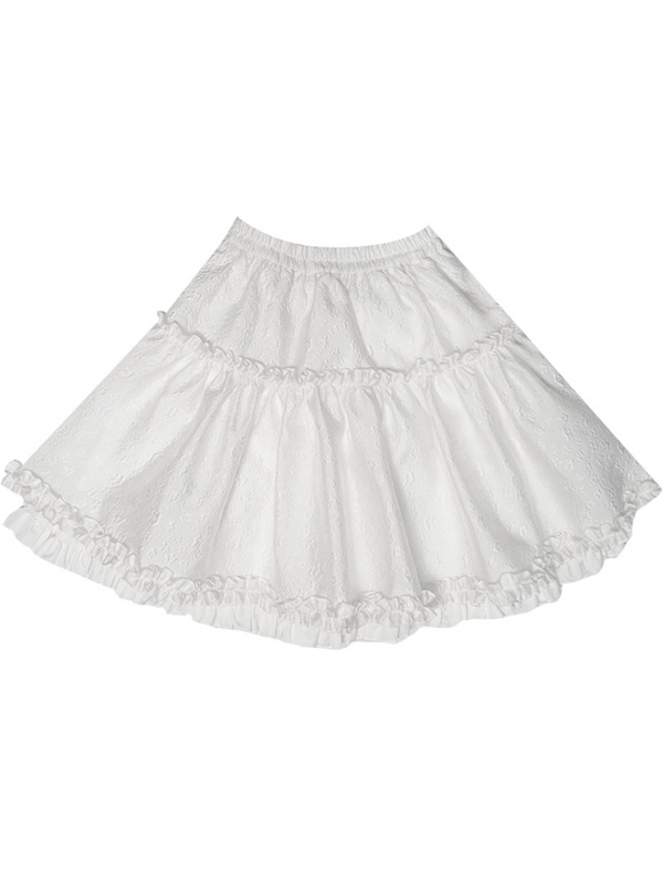 Jaguard Layered Flower Pure White Cute Flare Skirt