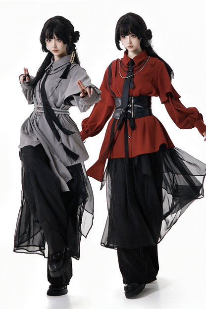 China Top + Chiffon Pants + Corset