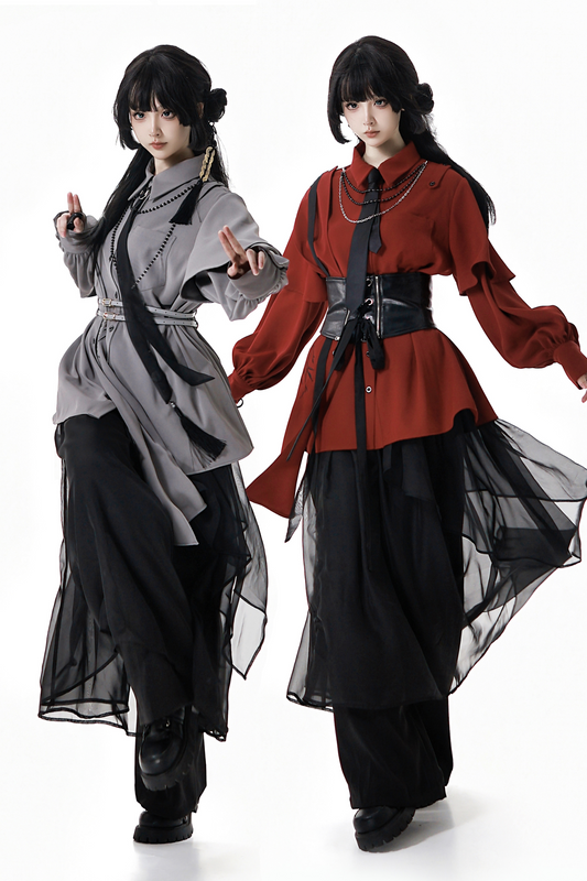 チャイナトップス+シフォンパンツ+コルセット