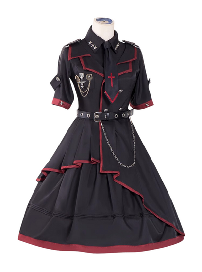 Military uniform] Hard Rosary Dress with Tie + Eyelet Belt
