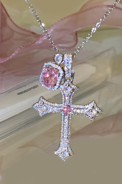 クロスピンクペンダントネックレス