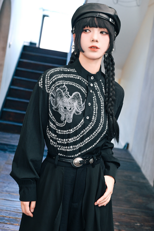 Stand collar print pullover top