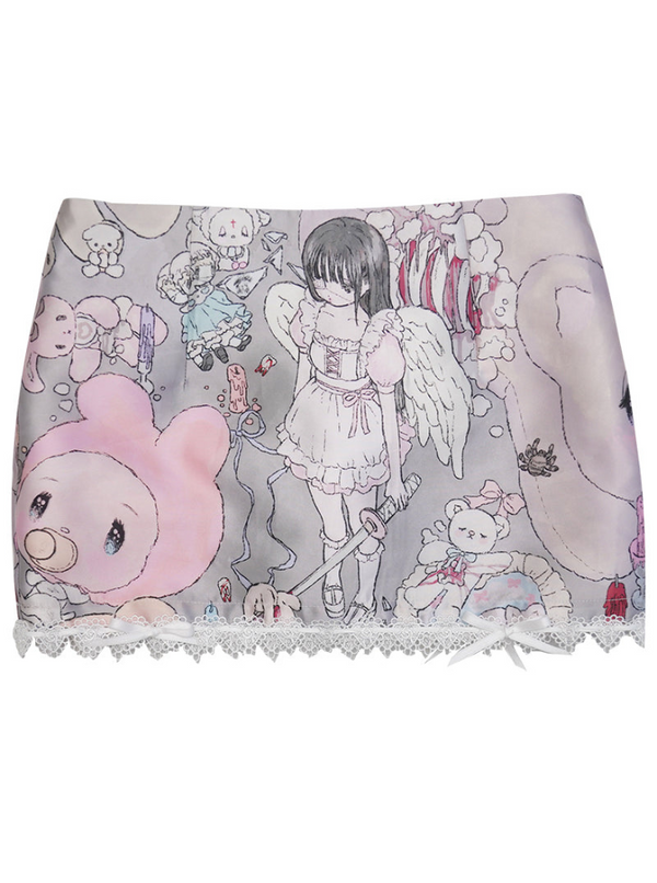Sweet Bear Angel Girl Illustration Skirt
