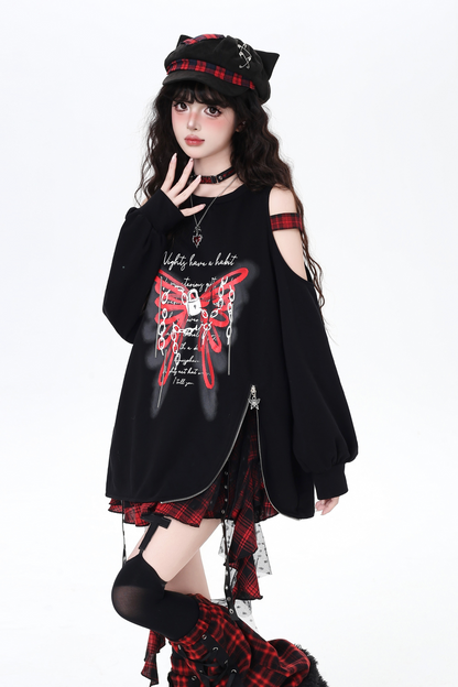 Butterfly Off-the-shoulder Design Loose Top