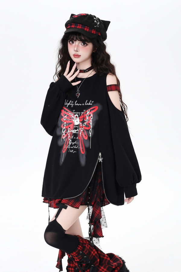 Butterfly Off-the-shoulder Design Loose Top