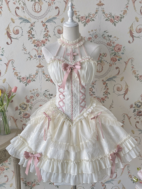 [Fecha límite de reserva: 8 de agosto] Vestido lolita de muñeca con cuello halter cruzado y tutú