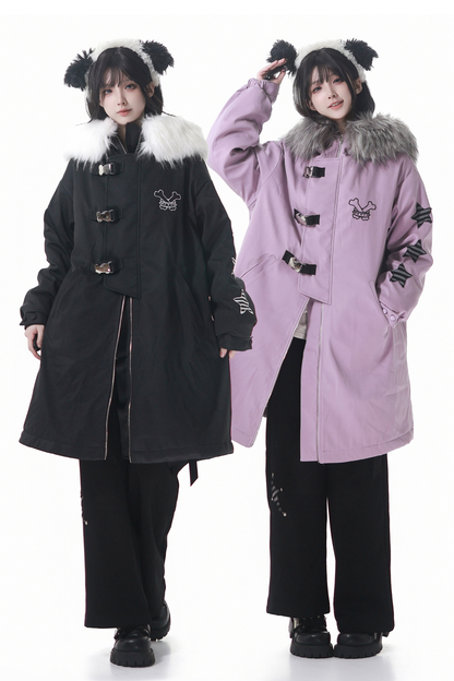 ダークカラーファーフードミドルコート