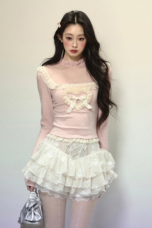 [Pre-order item] Heart Frill Ribbon Design Sweet Top