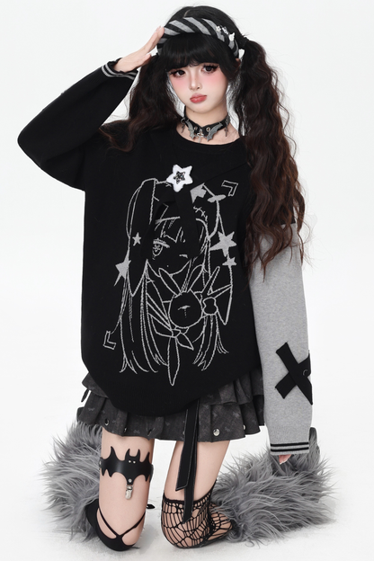 Rabbit Ear Bicolor Loose Sweater