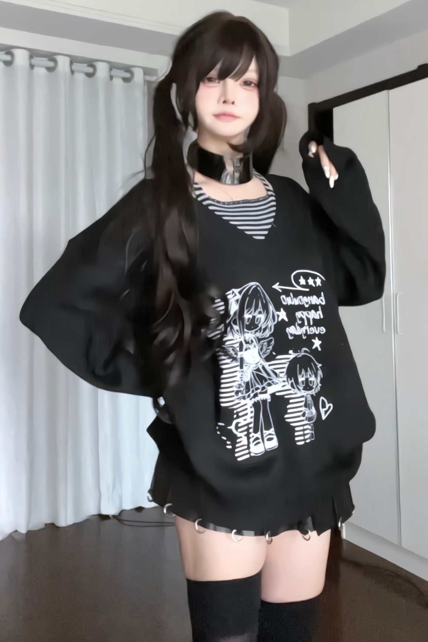 Splicing Dark Loose Tops