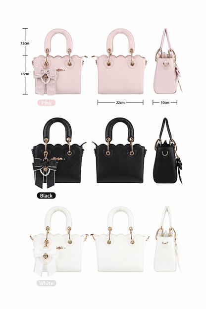 [Pre-order Deadline: October 18] Petal Edge Pearl Chain Bow Square Handbag Crossbody Bag