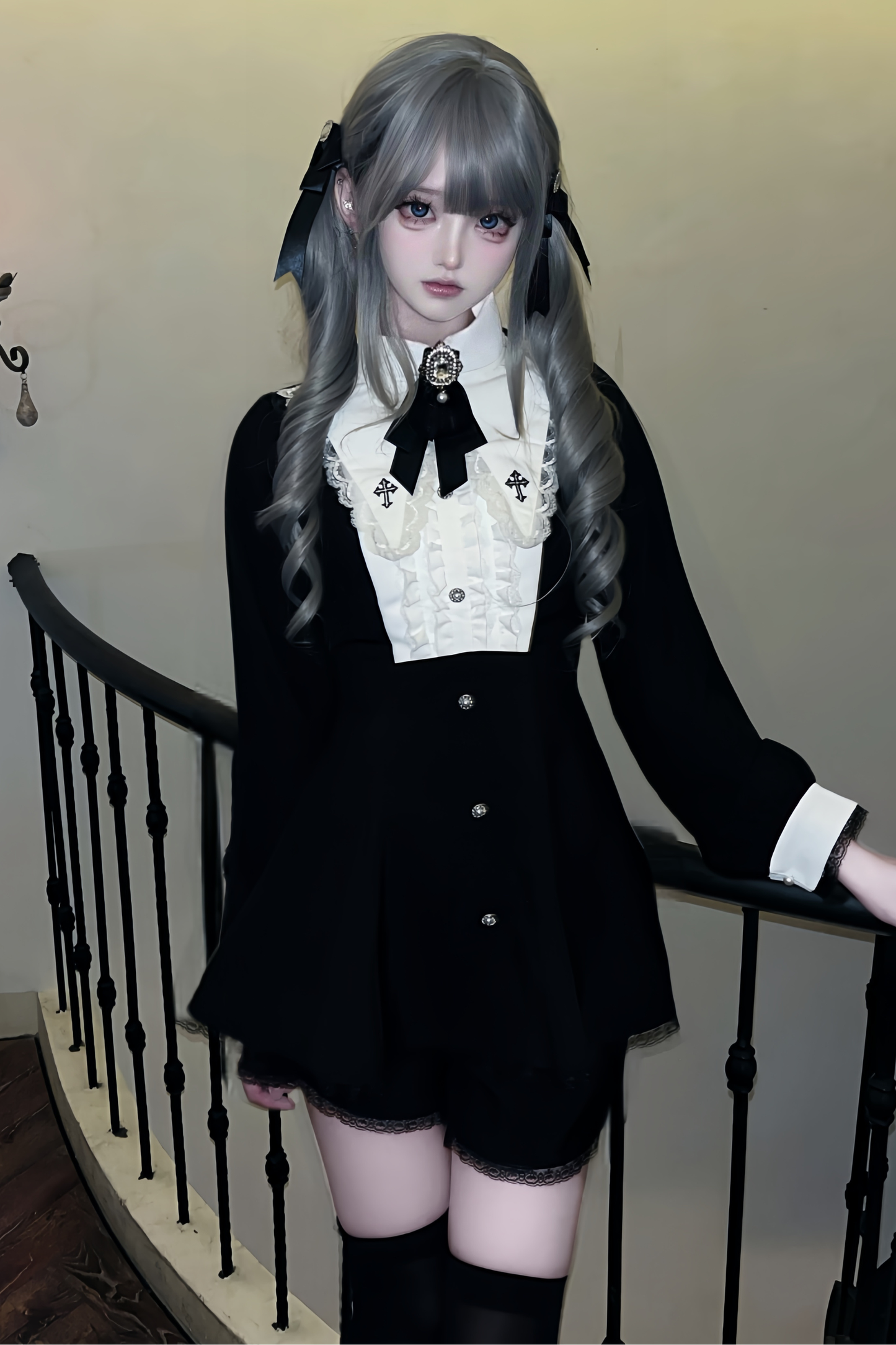 Cross Ruffle Collar Peplum Top + Shorts