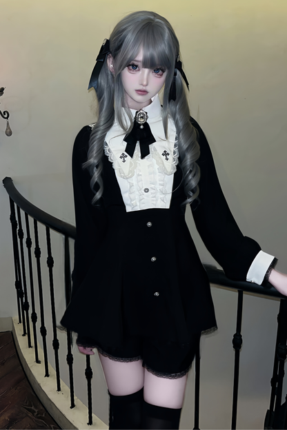 Cross Ruffle Collar Peplum Top + Shorts