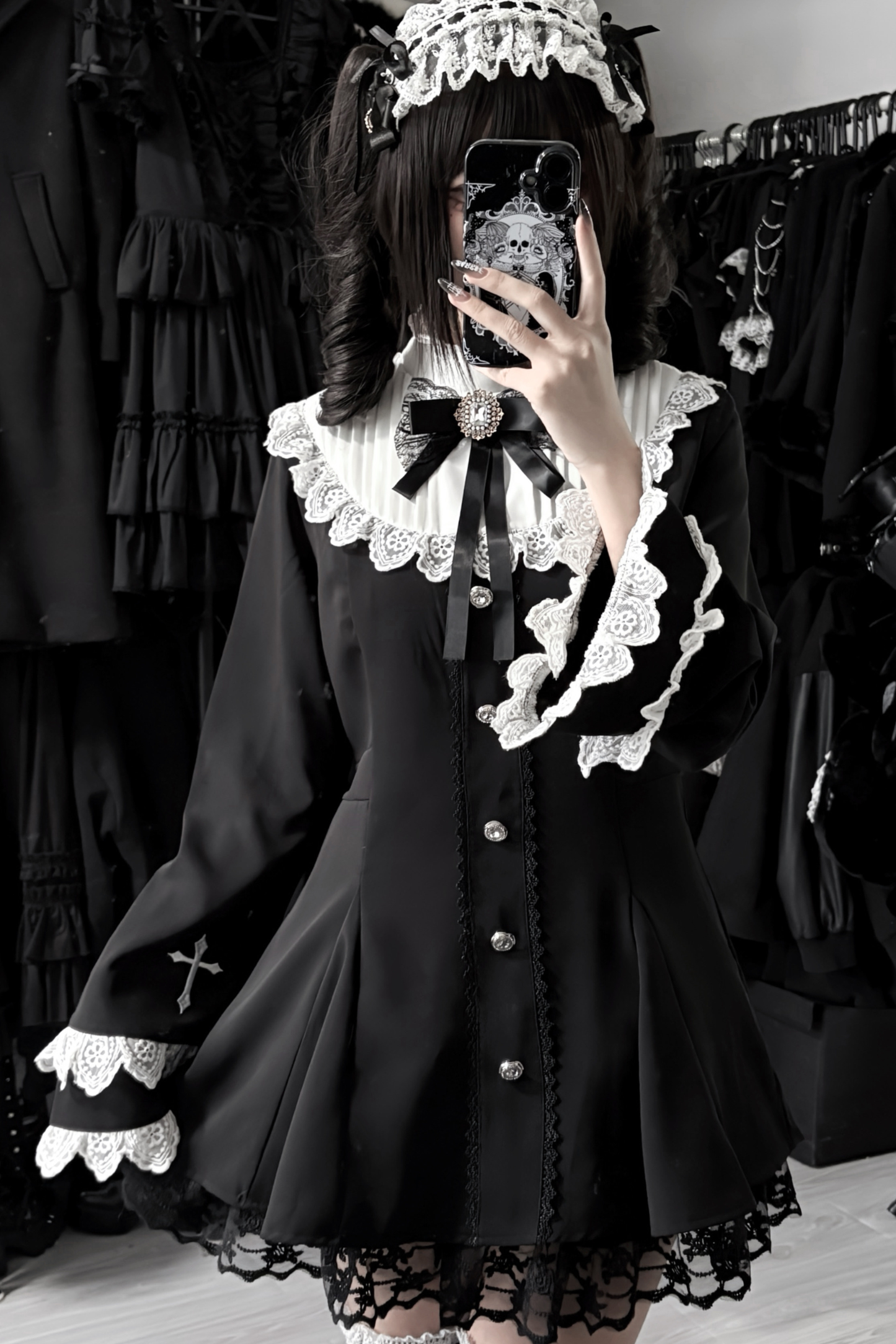 Cross Lace Flared Sleeve Dress