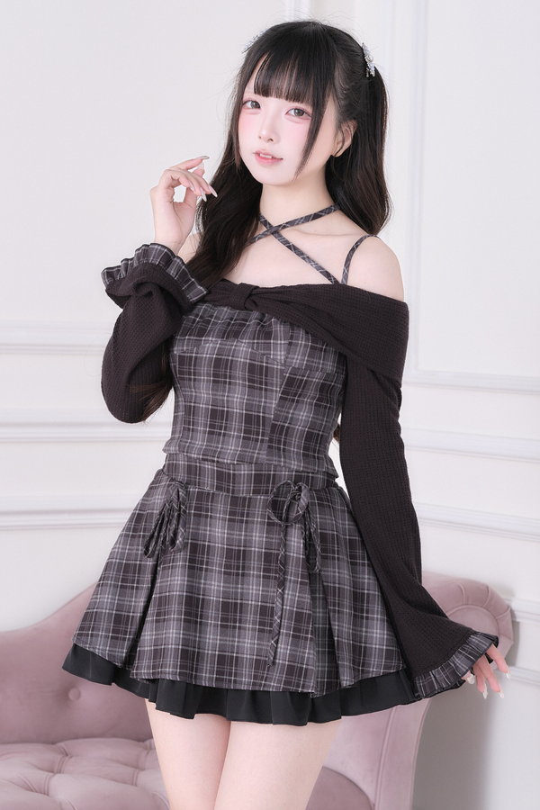 チェックスイートトップス+ショートスカート