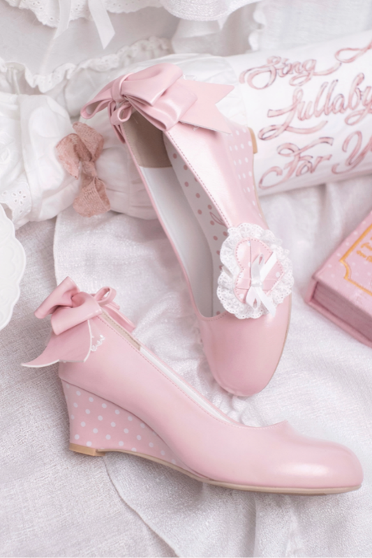 レトロドットハートロリータスイートシューズ