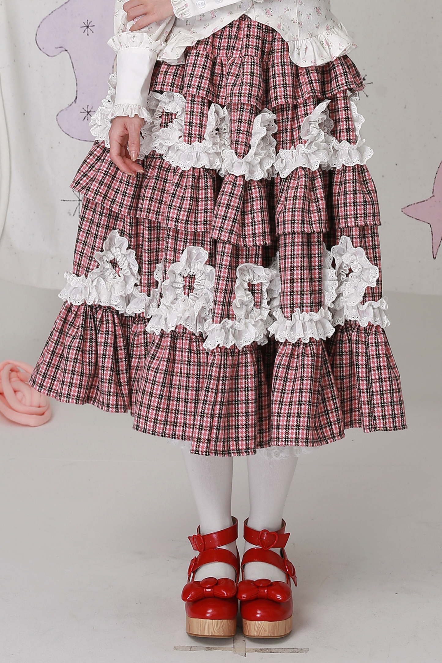 レトロチェックレースティアードロリータスカート