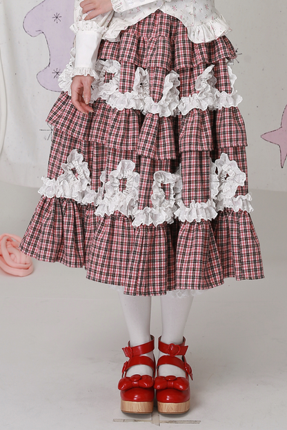 レトロチェックレースティアードロリータスカート