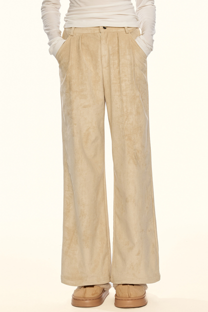 ストレートスエードパンツ+ファーベルト